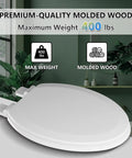 Top Shelf Molded Wood Toilet Seat Slow Close Lid High Gloss White Elongated Shape with quick detach hinge, maximum weight 400 lbs.