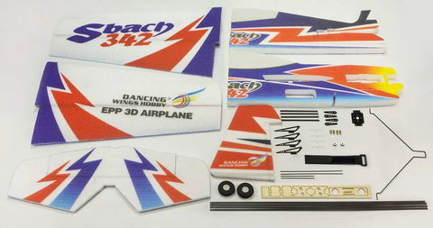 Sbach342 39 Inch EPP Foam RC Plane Kit for Newbies to Pros, unassembled parts and accessories displayed, suitable for aerobatic flying.