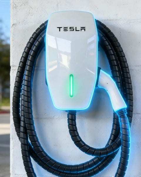 Tough As Nails EV Charger Cable Protector Featuring Flexible Wire Sleeve And Anti Wear Guard Designed For 7/8 Inch Cables mounted to wall.