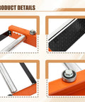 Detailed view of Heavy Duty Wire Reel Roller Stand Unwinder And Dispenser For Reels Up To 28 Inch Wide, showing steel frame parts.