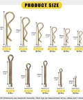 208Pcs Cotter Pin And Hairpin R Pin Assortment Kit With Zinc Plated Steel Fasteners In 11 Sizes shown with specific dimensions.