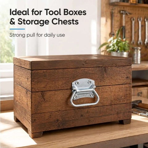 3-1/2 Inch Chest Handles, Two Pack, Steel Surface Mount Pull Ring Handles, Zinc Plated For Wooden Trunks and Storage Boxes