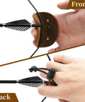 Front and back view of Genuine Leather Archery Finger Tab for Recurve Bow with upgraded metal buckle