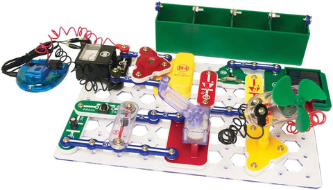 Hands-On Green Energy Electronics Exploration Kit With 125 Plus STEM Projects For Kids 8 And Up, Full Color Project Manual, 40 Parts Including Solar Cell, Hand Crank, Windmill Clock, FM Radio, Rechargeable Battery, And Analog Meter. assembled circuit board with windmill fan and battery