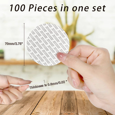 70 mm round foam lid liner for jar sealer; pressure-sensitive, heat-resistant tamper gasket, 100 pieces.