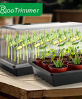 All In One Extra Tall 7.3 Inch Humidity Dome Seed Starter Tray Set Heavy Duty 1020 Size 5 Pack With Lids No Hole Flats For Balcony Garden Mini Greenhouse Germination System For Seedlings with seedlings under tall dome