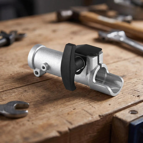 Heavy Duty Shaft Connector With Splines For Garden Power Tools Smooth Operator Instant Coupling Adapter on wooden workbench.