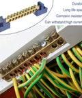 Beefy Ground Bar Kit 10 Positions For Electrical Panels Brass Terminal Block with Blue Insulated Base in use with wiring