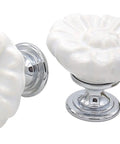 Top Shelf Vintage Floral Daisy Ceramic Drawer Pulls And Cabinet Knob Sets Include Matching Screws Hella Charming White Finish for dressers, featuring a round daisy design.