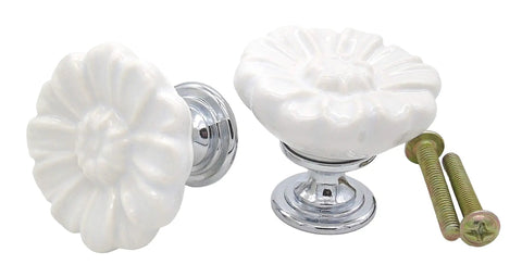 Top Shelf Vintage Floral Daisy Ceramic Drawer Pulls And Cabinet Knob Sets Include Matching Screws Hella Charming White Finish for dressers, featuring a round daisy design.