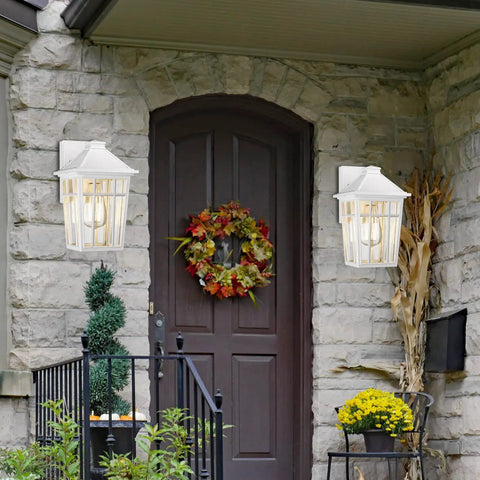Outdoor Sconce Lights 2 Pack White Weatherproof Aluminum Wall Fixtures With Glass Panels Anti Rust Exterior Porch Lights