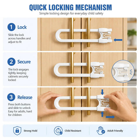 No Adhesive Dual Handle Cabinet Locks For Kid Proofing Reusable And Damage Free Easy Install Childproof Cabinet Latches steps