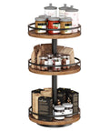 3-Tier Lazy Susan Organizer With Rotating Turntable Spice Rack, Vertical Storage For Kitchen Countertop, Rustic Brown And Black Finish