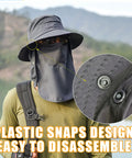 Unisex Sun Hat With 360 Degree UV Protection, Wide Brim, Detachable Face Cover And Neck Flap, dark grey with plastic snaps