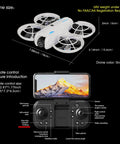 4K Camera Drone For Beginners With Altitude Hold And One Key Takeoff Landing displayed with detailed dimensions and remote control features.