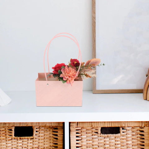 Pink Flower Bouquet Bags With Handle 10 Pack Pro Grade Kraft Paper Floral Packaging Bags Large Capacity Elegant Diamond Pattern