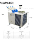 Heavy Duty Industrial Spot Cooler 29800 Btu Portable Ac Unit 220 Volt dimensions with hoses and control panel for cooling workspaces
