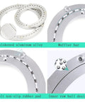 Components of Beefy Heavy Duty Table Bearing Lazy Susan Turntable Swivel Base, showing aluminum ball bearings and design details.