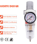 Pro Grade 1/4 Inch NPT Air Filter Regulator Combo Piggyback With 5 Micron Brass Element and gauge for air tools