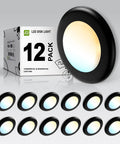 Dope 12 Pack 4-Inch LED Disk Lights, 10W, 5 CCT, flush mount, black fixtures on display with packaging box