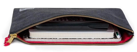Heavy Duty Canvas Document Organizer Portfolio Featuring Secure Ykk Zipper and Built Tough Construction with stacked A4 papers.