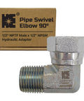 Cosmostar 1/2 in NPTF male x 1/2 in NPSM hydraulic pipe swivel elbow 90° metal adapter