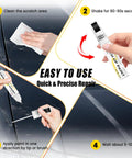 Steps to use Gloss Black Car Scratch Repair Pen With 2 In 1 Brush Tip Quick Dry Long Lasting OEM Color Match 0.4 Fl Oz Easy Fix