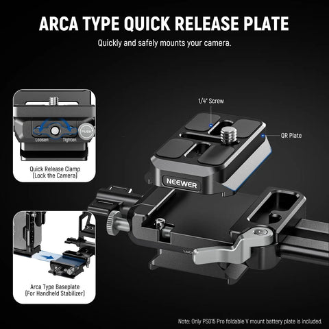 Foldable V Mount Battery Plate With Arca Type Quick Release Baseplate For DSLR Video Rig Lightweight Setup With Quick Release Button