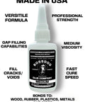 Professional Strength Super Glue 2 Oz Medium Viscosity Cyanoacrylate Adhesive For Wood Plastics Rubber Metals Concrete And More Fast Acting Bonding Power Pro Grade bottle front view