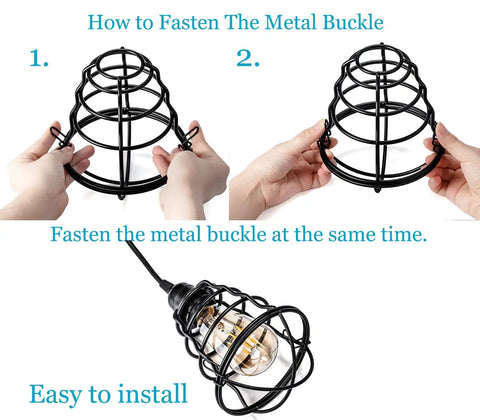 How to fasten metal buckle on Industrial Edison Pendant Light 2 Pack With Adjustable 47.2 Inch Cord And Cage Shade for installation