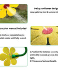 Crazy Daisy Sprinkler Dancing Sunflower Water Sprinkler instructional image showing installation and spray details for lawn garden use.
