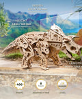 Triceratops 3D Puzzle Wood Model Kit For Adults Mind Bending Dino Automaton Builder Dinosaur Figure Hobby Set 5.6 Inch Tall Engaging Brain Teaser Craft Project, 400 parts