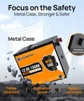 Beefed Up 12V 150Ah LiFePO4 Battery With Metal Shell Bluetooth Monitoring in rugged metal case with safety features