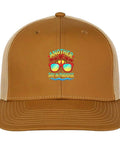 Brown Trucker Cap For Men With Low Profile Unstructured Crown Six Vent Eyelets Adjustable Buckle Breathable Tennis Style Hat