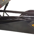 Close-up of hydraulic hoses and warning label on Beefy Skid Steer Tree Pruner Attachment With 42 Inch Brush Cutter