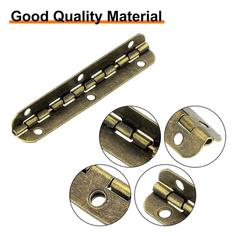 Heavy Duty Metal Piano Hinges Sleek Bronze Finish 90 Degree Long Folding Box Hardware With Screws For Shop Builds And Furniture Fixups Built Like A Tank Tough As Nails Workbench Essential close-up view of hinge with fastener holes.