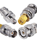 BNC to SMA Coax Adapter for Baofeng UV-5R Ham Radio, HT Antenna, Scanner and SDR Dongle displayed in a four-piece kit