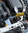 Hand Held Vacuum Pump Tester Kit With Vacuum Gauge And Brake Bleeder For Automotive Use Do It All Tool Set With Adapters And Case Cushioned Grip For Easy Pressure Testing And Bleeding Brakes connected to engine bay hose
