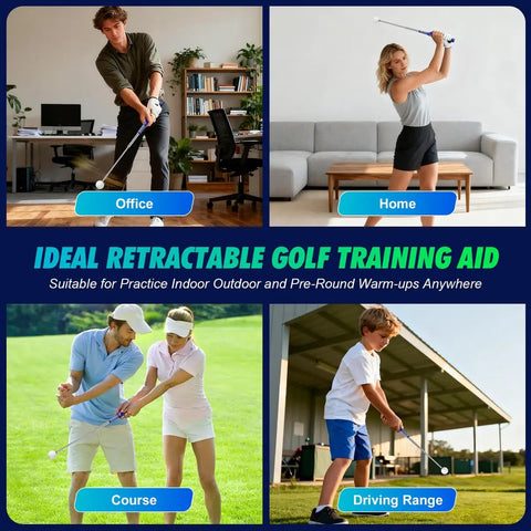 Retractable Golf Swing Trainer With Click Feedback For Right Handed Players, Tempo Stick Golf Practice Aid in various settings