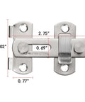 Dimensions of 4 Pack Brushed Nickel Stainless Steel Barn Door Latches 2.75 x 2.02 Inches