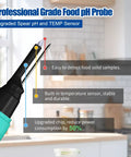 Digital Waterproof pH Meter With High Accuracy pH And Temperature Probe For Sourdough, Cheese, Solid And Liquid Foods