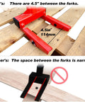 Close-up of Heavy Duty Pallet Buster Tool With One Piece Handle And Pivoting Head Built Tough For Demolition Deck Board Remover showing fork width.