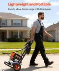 Pro Level Stand Airless Paint Sprayer Beefy 900W Motor Pushing A Solid 3300 Psi Right Off The Wheeled Cart Complete Starter Pack With Heavy Duty Hose Long Extension Pole And Assorted Tips To Knock Out Interior Or Exterior Jobs Quickly, man moving paint sprayer cart.