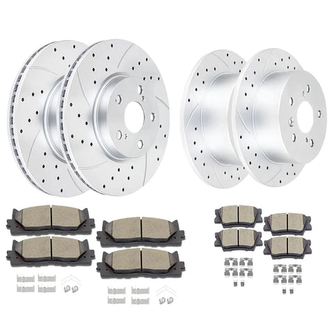 Front And Rear Drilled And Slotted Brake Rotors With Ceramic Pads Kit For Toyota Camry 2012 2017 Avalon 2013 2018 ES350 2013 2018 ES300h 2013 2018