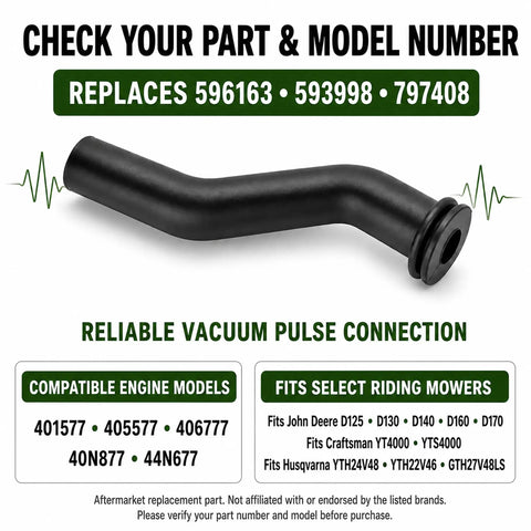 Two Pack Rubber Vacuum Hose With Clamps For Fuel Pump Vacuum Line Replacement 596163 Compatible With OEM 593998 797408 Lawn Tractors
