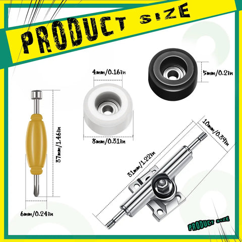 Diagram showing sizes in 16 Piece Fingerboard Tool Kit With CNC Lathed Bearing Wheels Nut Drivers And Screwdrivers