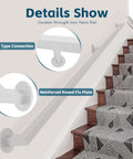 Rock Solid Wall Mounted Wrought Iron Stair Railing And Handrail With Adjustable Indoor Outdoor Step Support detailed view of T-type connection and fix plate.