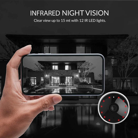 Hand holding smartphone showing view from Two Pack Outdoor Security Camera Set 1080p Waterproof WiFi Smart Cams With Night Vision Motion Alerts