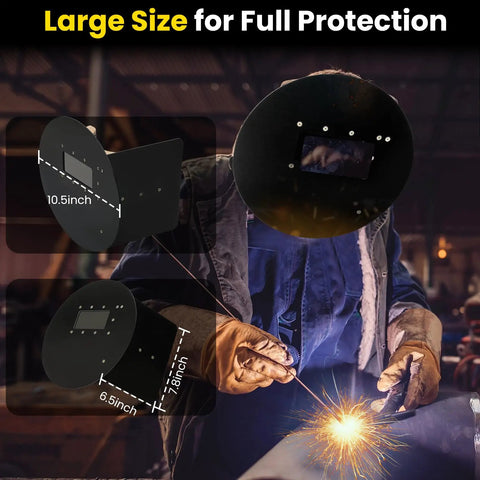Welder using Pancake Welding Hood Helmet With 2x4 Lens Compatibility, ultra lightweight, fire and heat resistant shield.