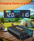 Badass 4000W Power Inverter Switching 12V DC To 110V AC With Modified Sine Wave Action display showing battery and output status.